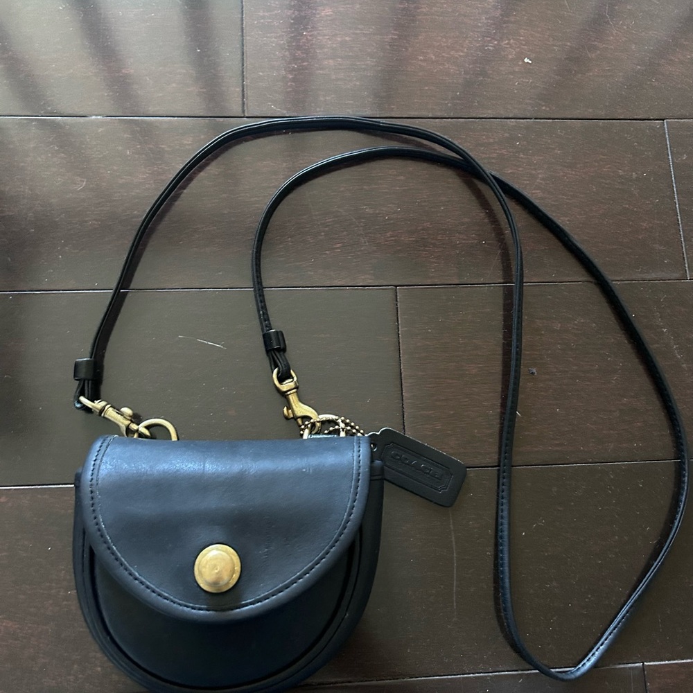 Vintage Black Leather Coach Mini Belt Bag Crossbody